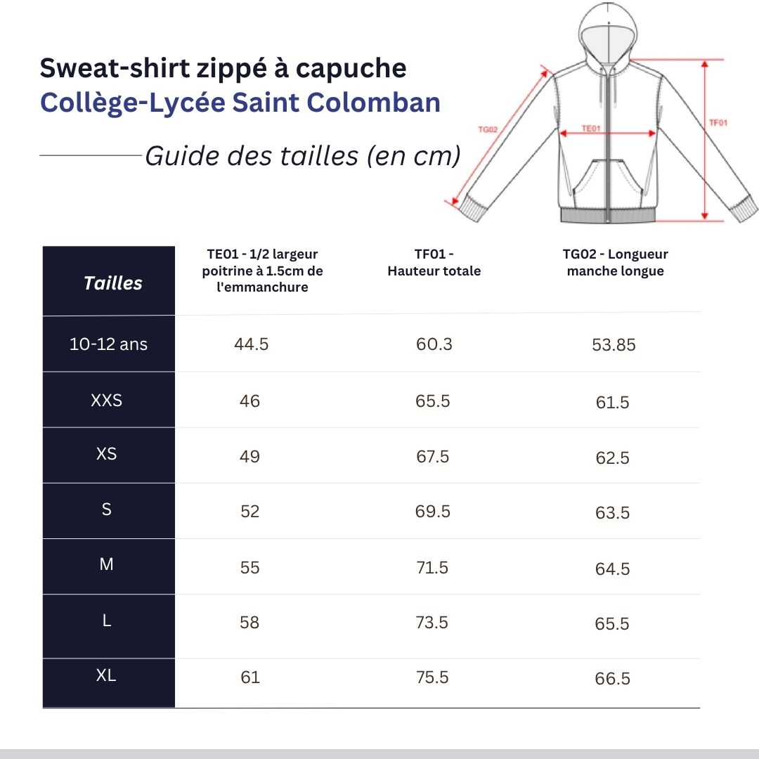 Sweat-shirt zippé à capuche - Collège-Lycée Saint-Colomban