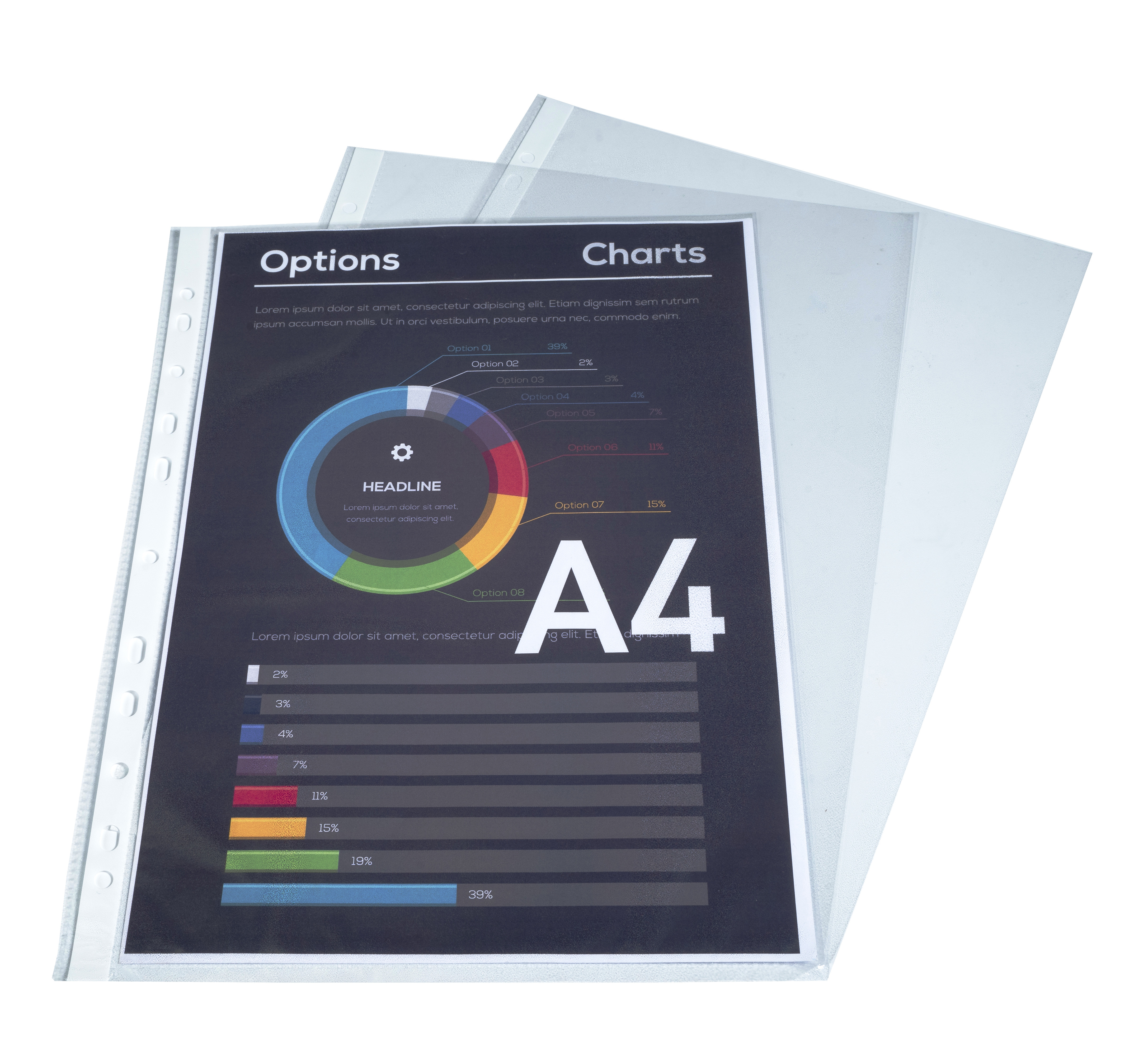 Sachet de 100 pochettes perforées polypropylène lisse 5/100e - A4. 